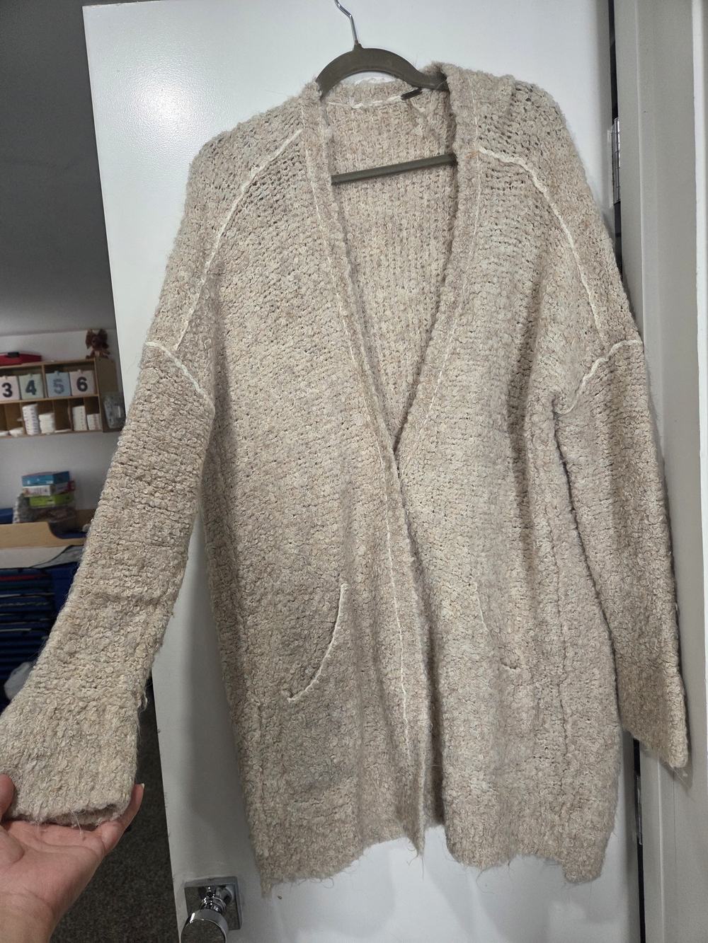Free People Cozy Open-Front Cardigan in Light Beige